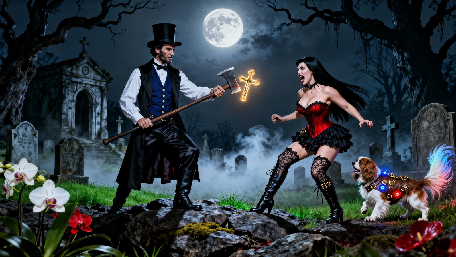 Abraham Lincoln Fights Vampire in Eerie Graveyard