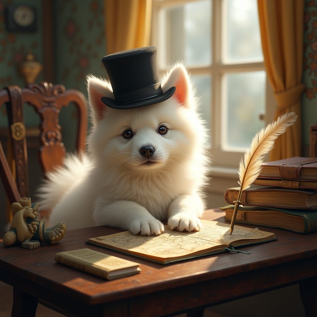 Samoyed Puppy Portrait in Classical Style