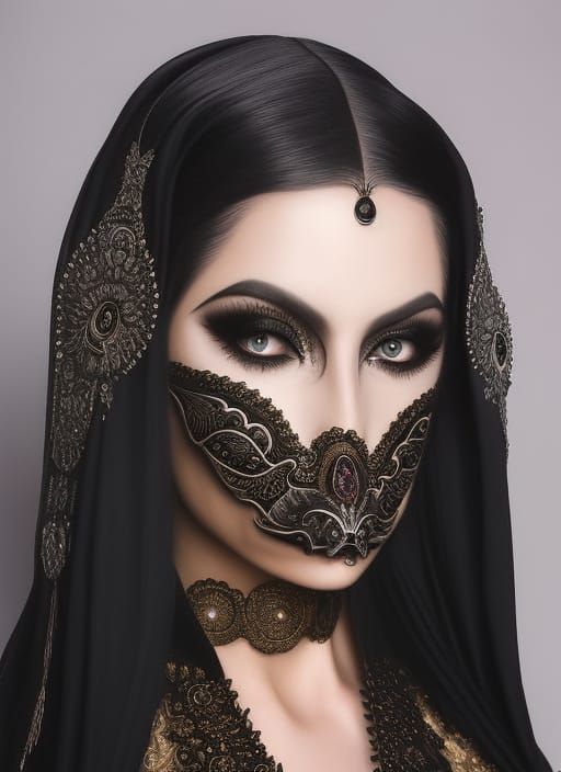 Gothic Woman in Plague Mask, Detailed Fantasy Art