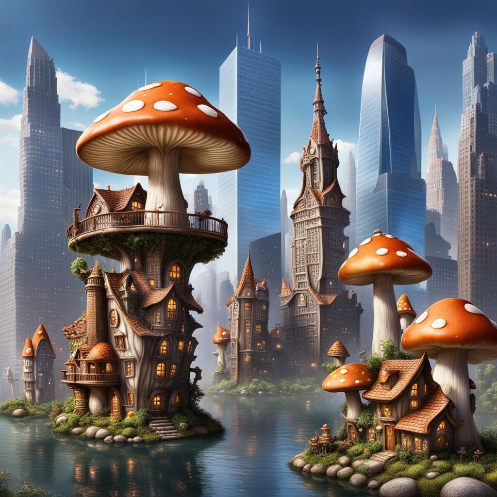 Magical Fairy Village with Mushroom Skyscrapers