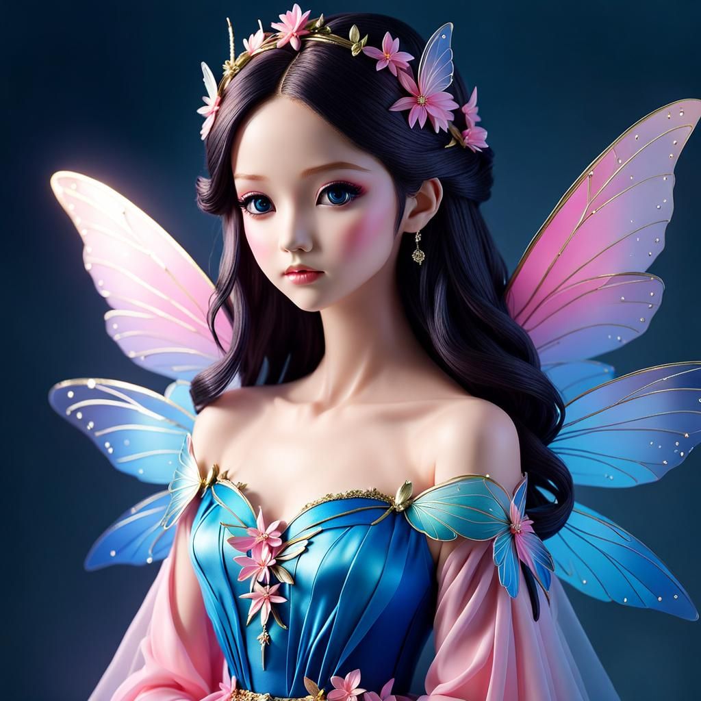 Blue-Winged Fairy in Pink Gown