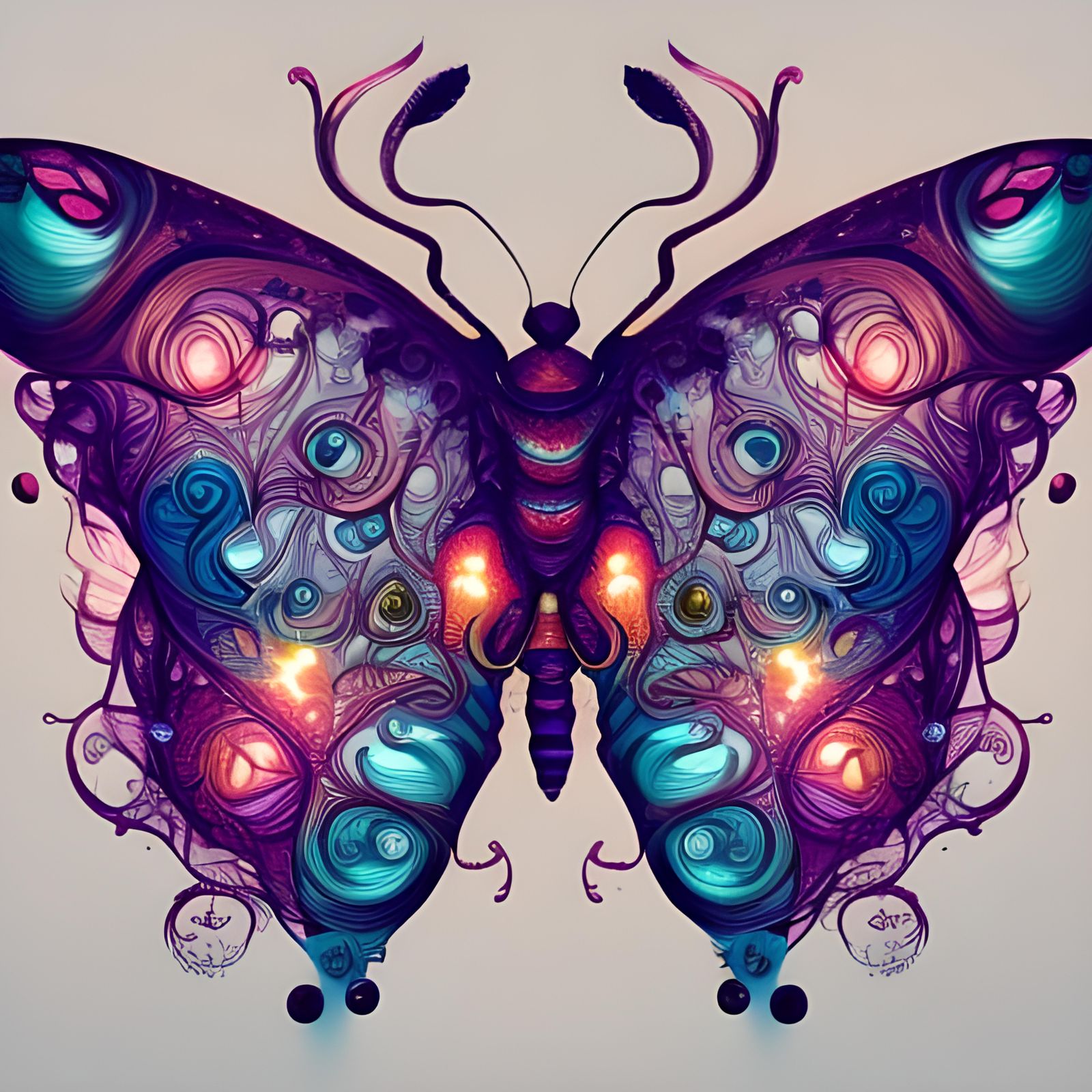 Zentangle Butterfly with Fibonacci Spirals in Dark Fantasy S...