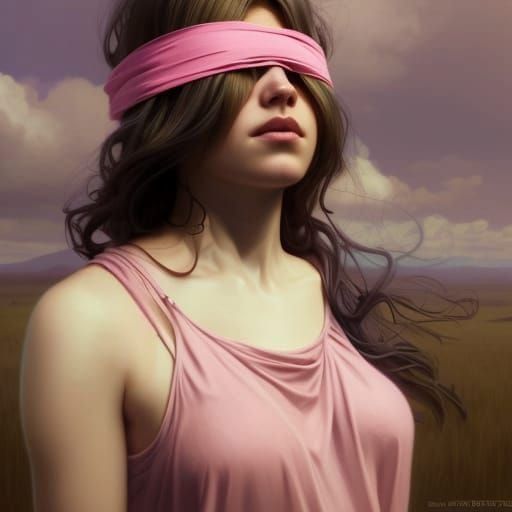 Woman in Pink Dress Wearing Blindfold