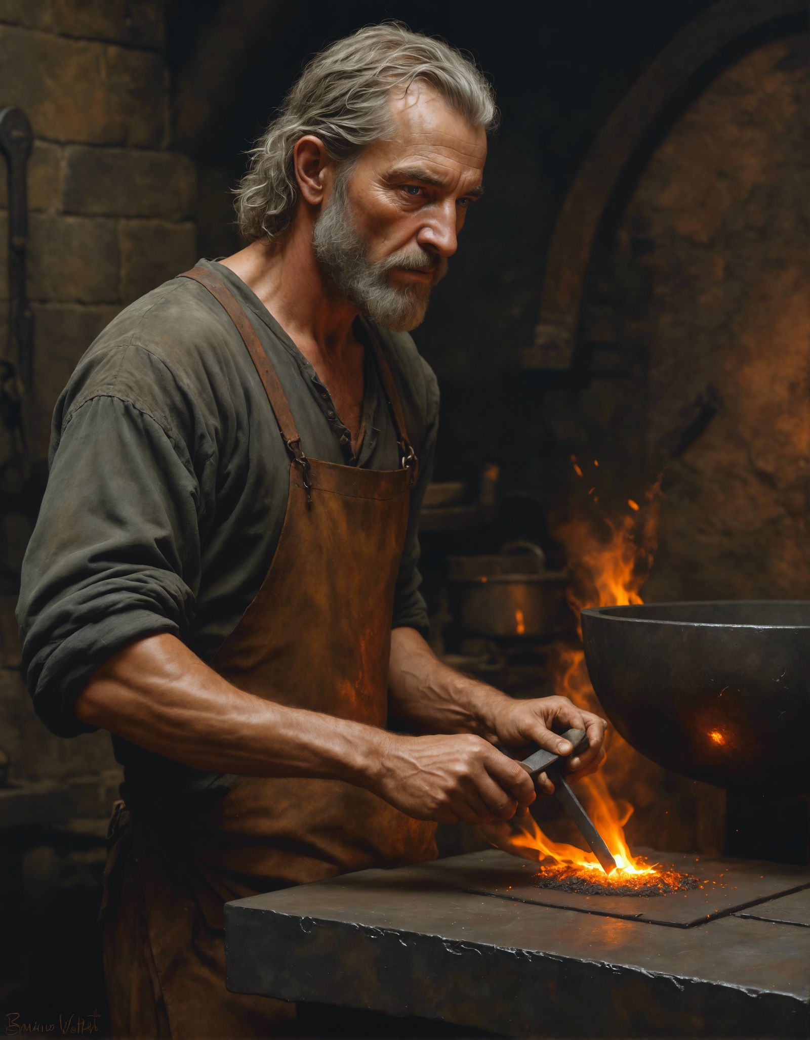 Middle Earth Blacksmith in Tonalist Style