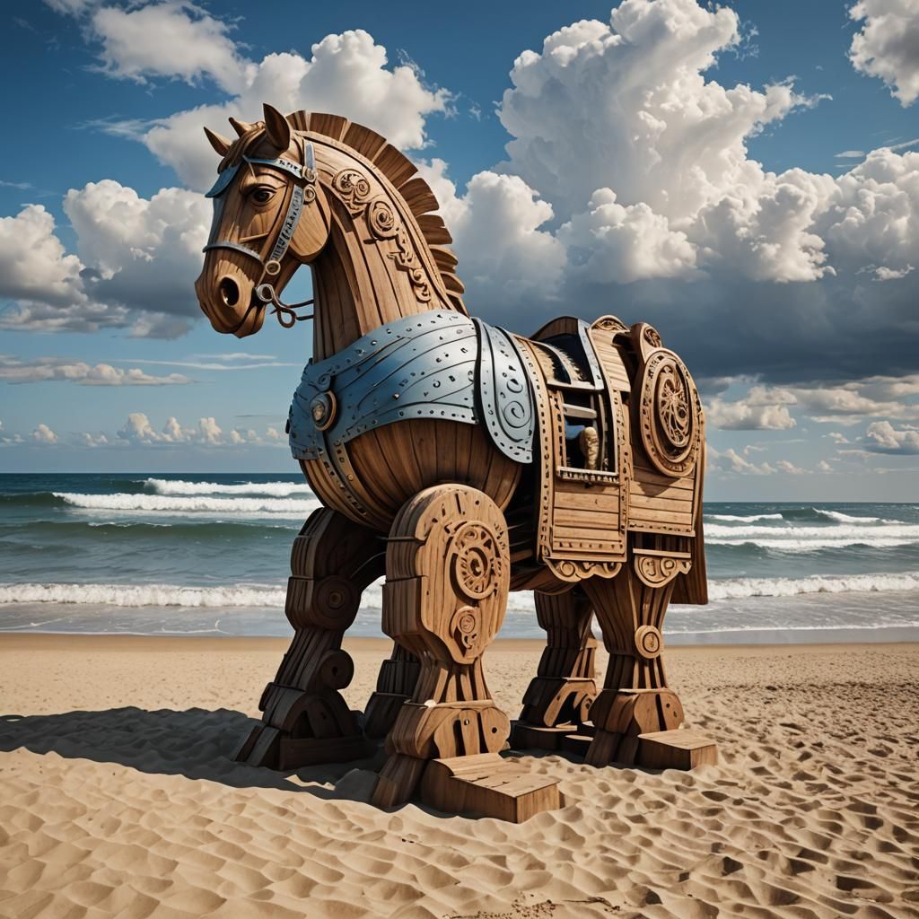 Giant Trojan Horse on a Beach