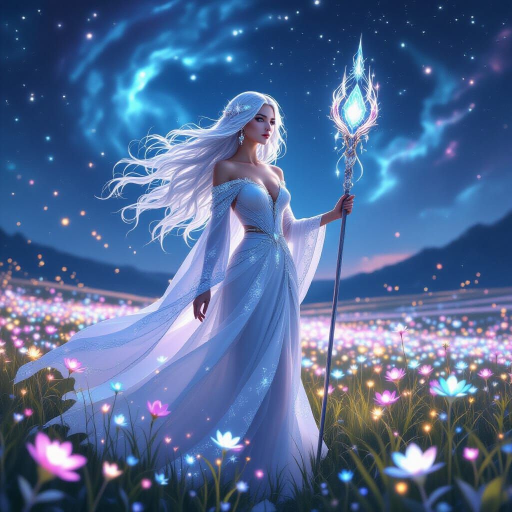 Ethereal Goddess with Bioluminescent Flowers, Digital Matte ...