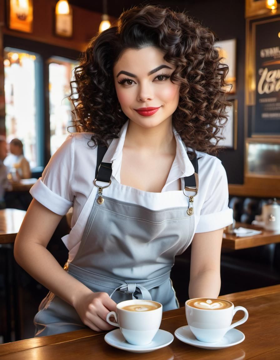 Barista with Coffee, Airbrush Painting Style