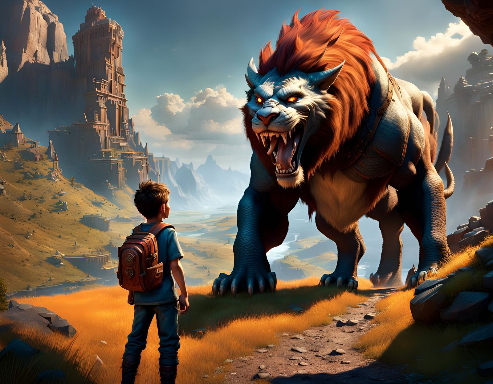 Boy and Beast's Joyful Escape in Cyberpunk Fantasy