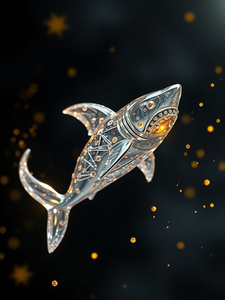 Soaring Shark Brooch with Molten Silver and Crystals