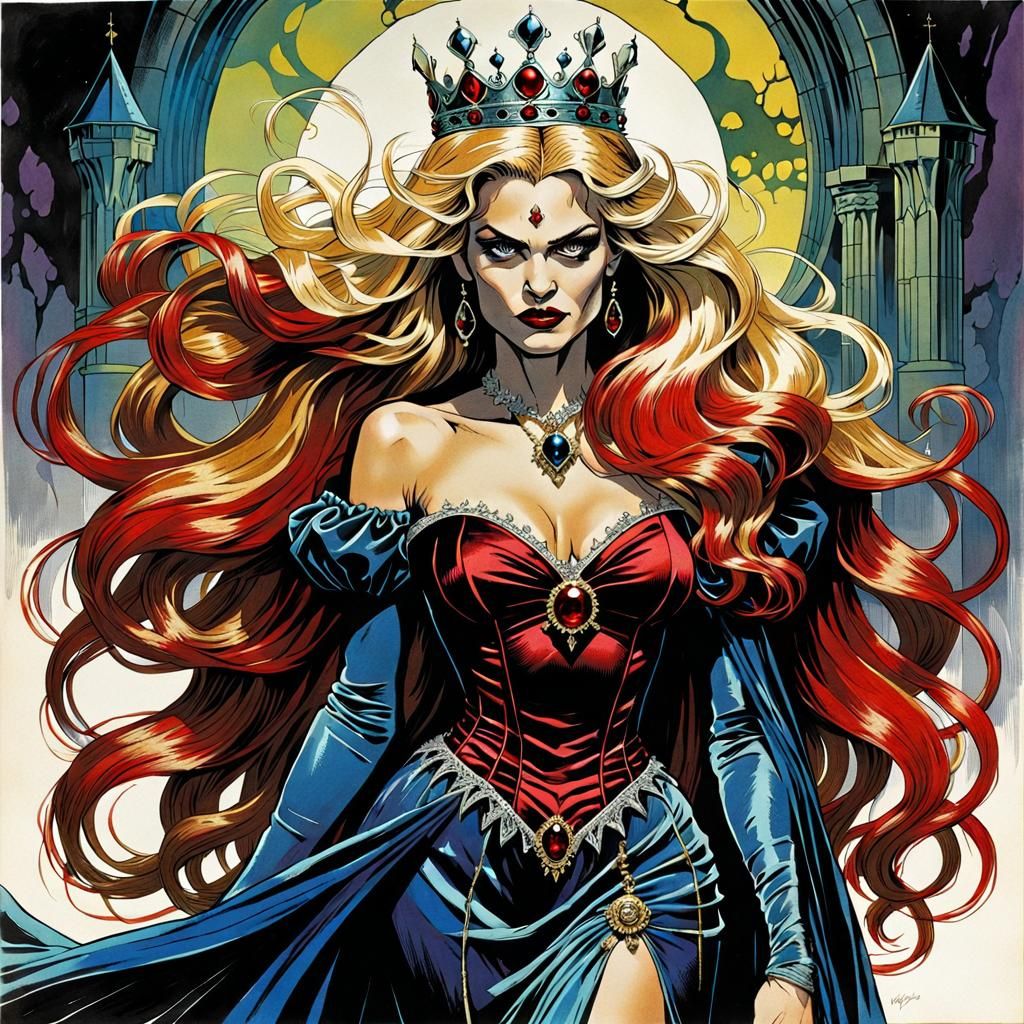 Evil Queen with Blonde Streaks in Comic Art Style