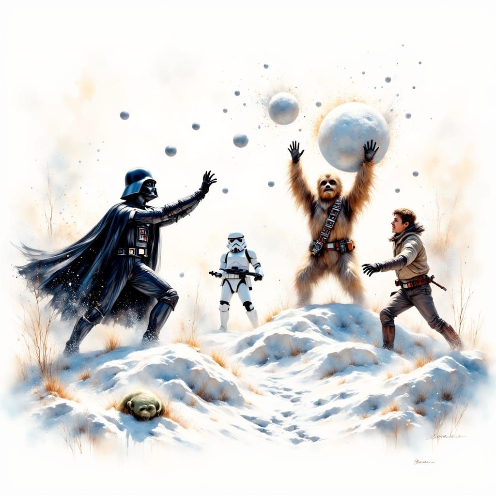 Star Wars Snowball Fight: Hyperrealistic T-Shirt Design