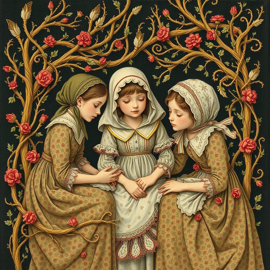 Little Women in Intricate Watercolor Style