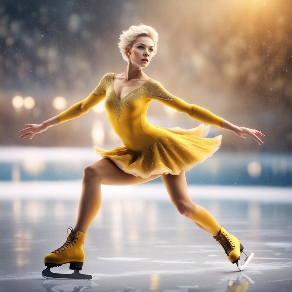 Figure Skater in Yellow Dress: Detailed Matte Painting