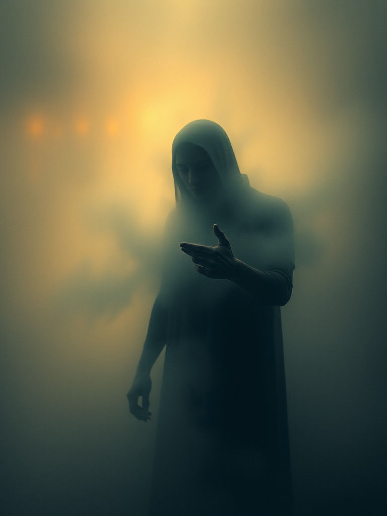 Mysterious Figure in Misty Contemplation