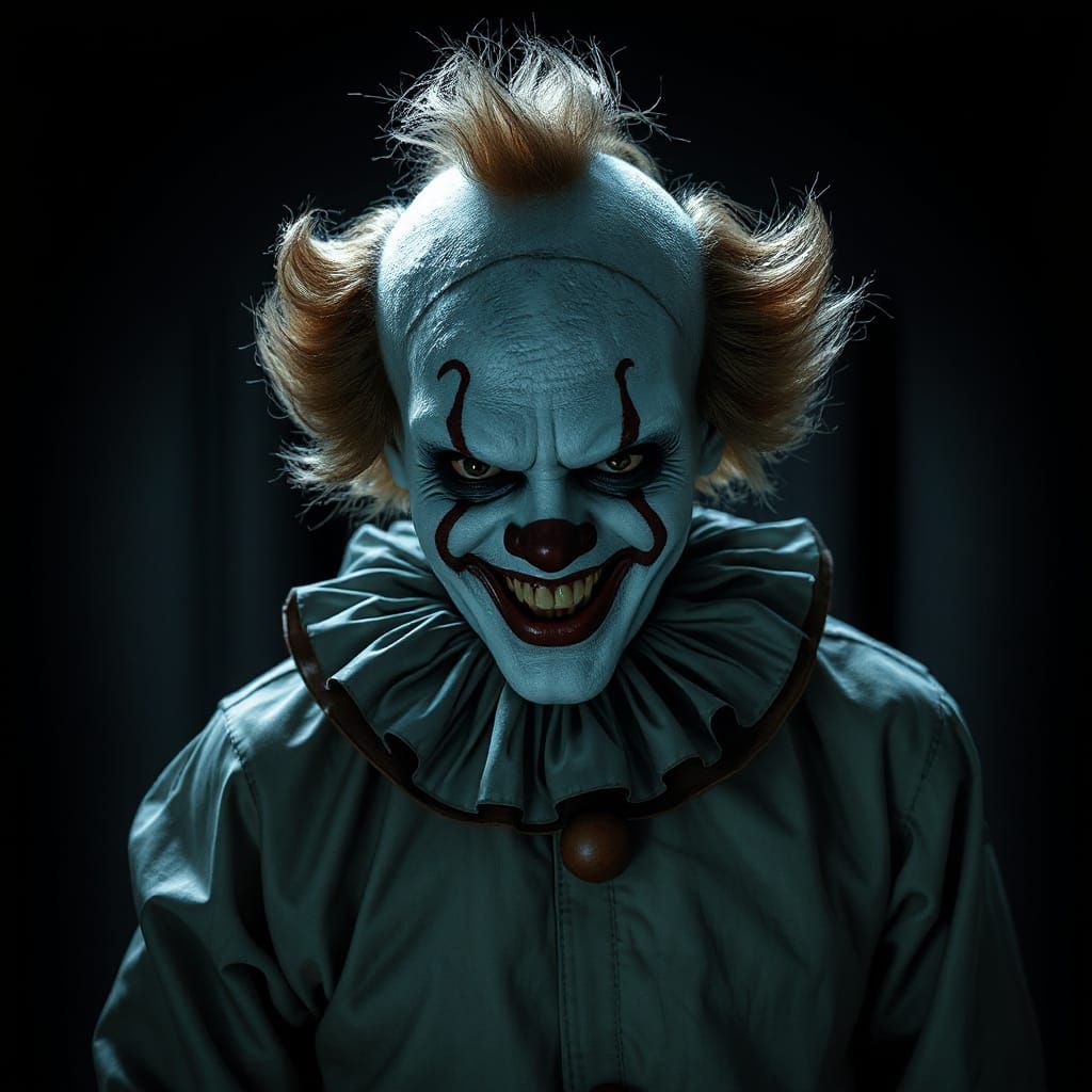 Haunting Nightmare Scene with Insane Clown in Dark Room