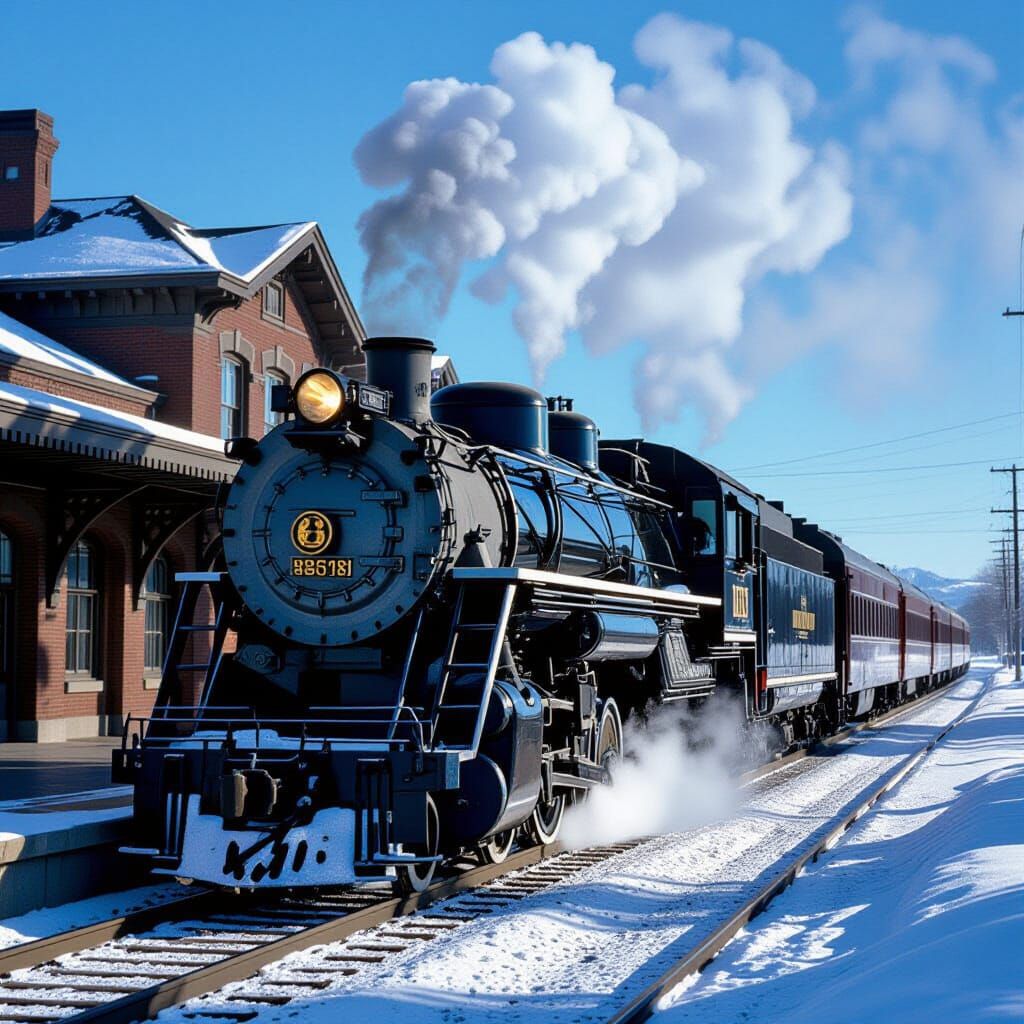 Union Pacific Super Chief Departs Denver Station in Winter