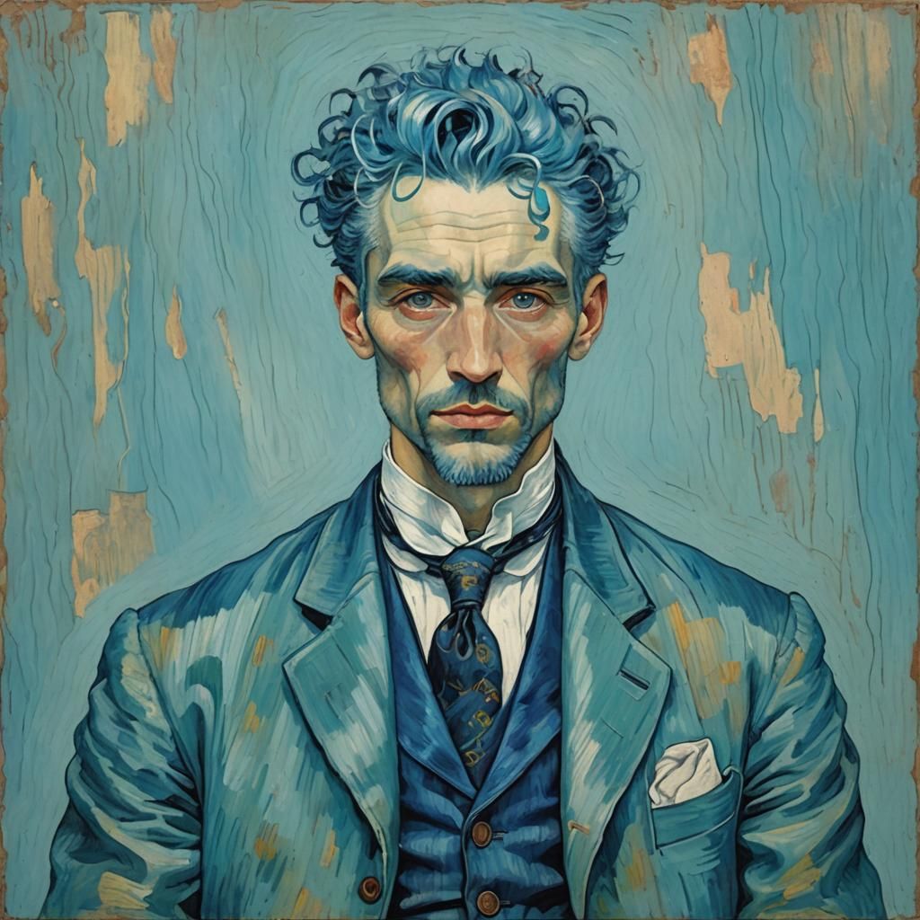 Handsome Man in Blue: Oil Painting Fashion Illustration