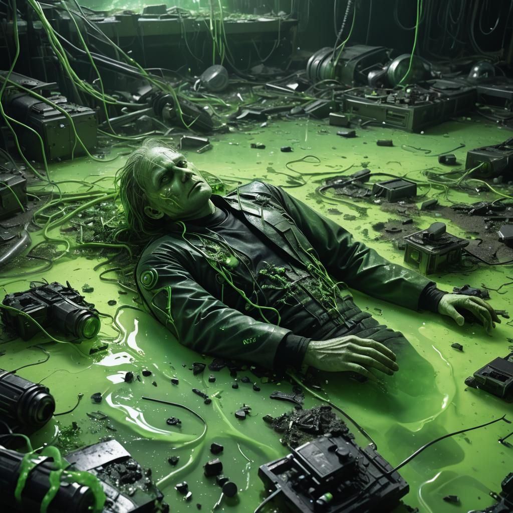 Dead Lab Technician in Glowing Green Liquid