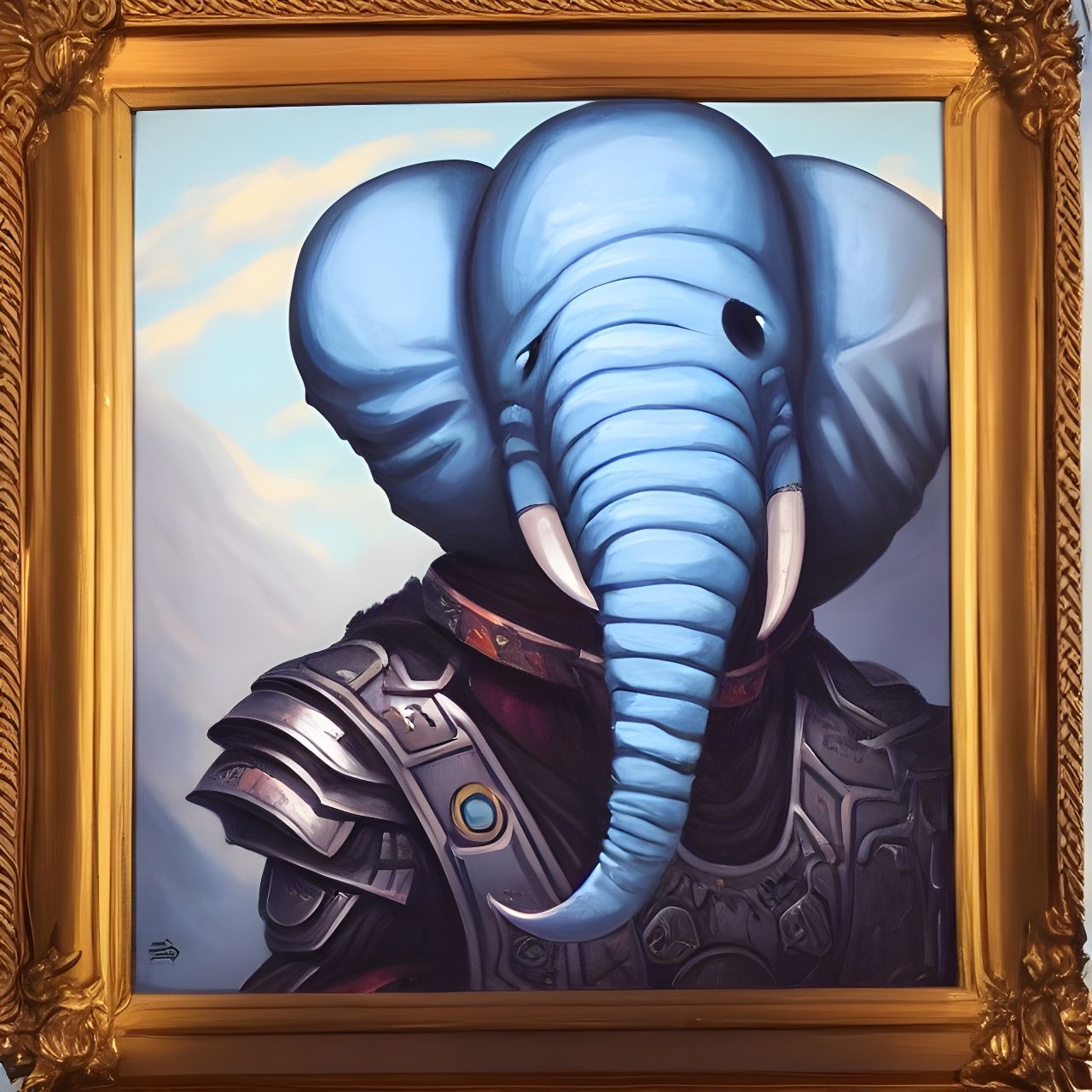 An Oil Portrait of a Loxodon Oathbreaker Paladin of the Selesnya Conclave