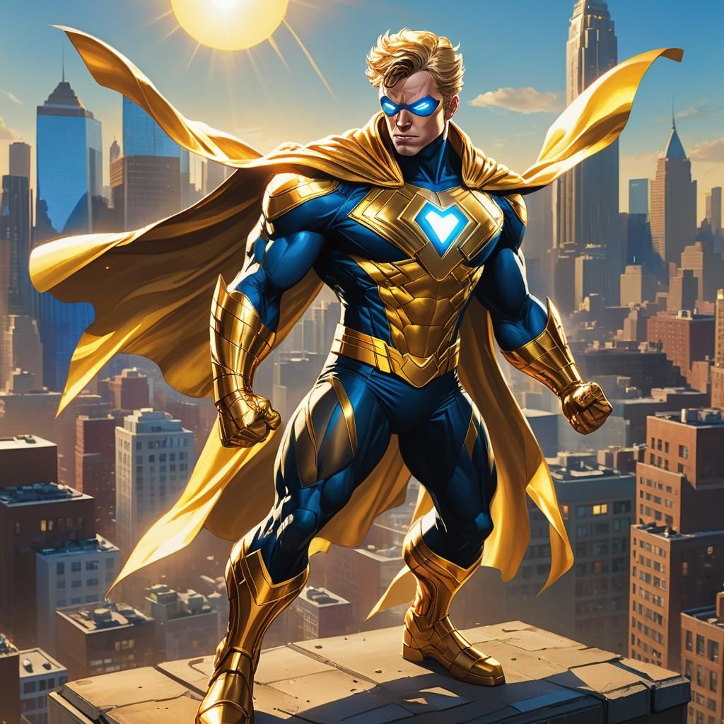 Heroic Sentry on Rooftop in Comic Book Style