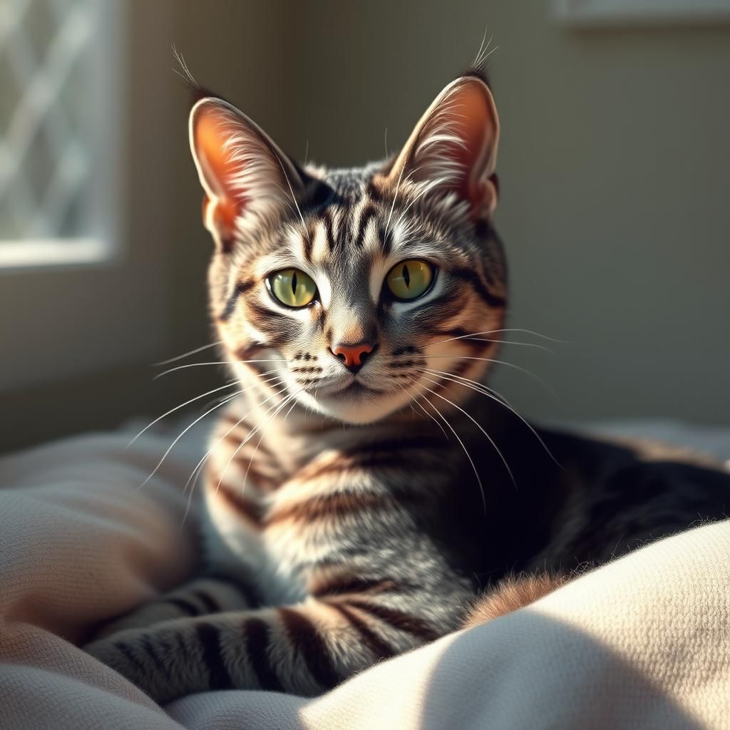 Hyper-Realistic Tabby Cat in Sunlight