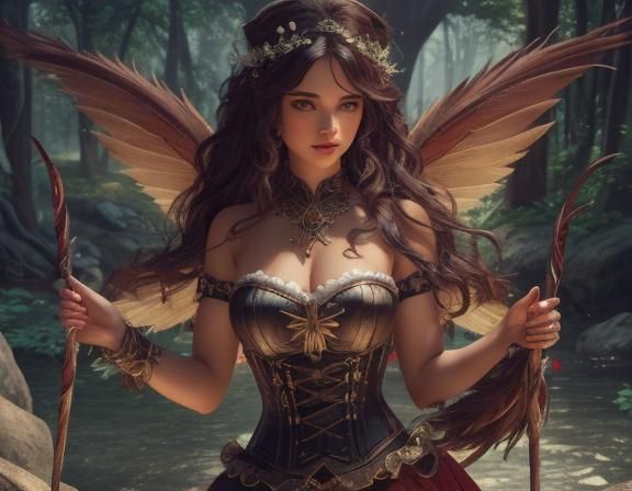 Fantasy Fairy in Forest: Hyper-Maximalist Illustration