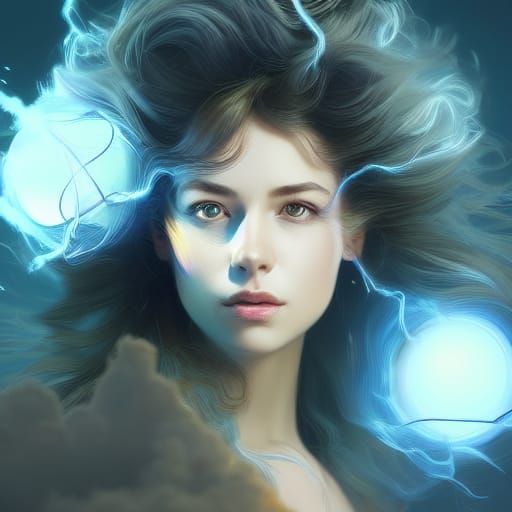 Electric Girl Portrait with Energy Ball in Art Nouveau Style