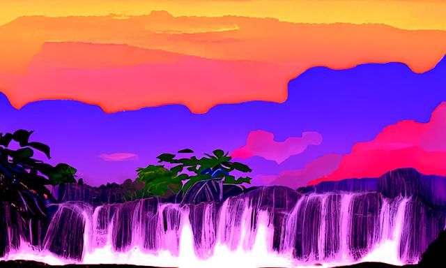 Jungle Waterfall at Sunset