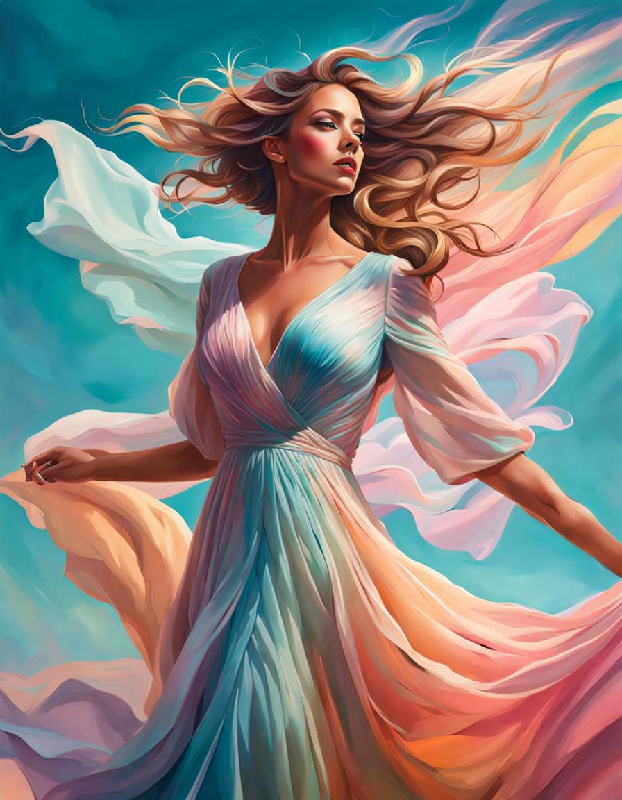 Woman in Romantic Dress with Hyperrealistic Details