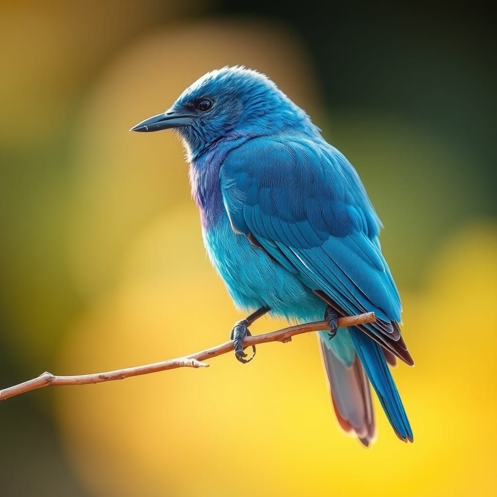 Vibrant Blue Bird Perched, Bokeh, Natural Light