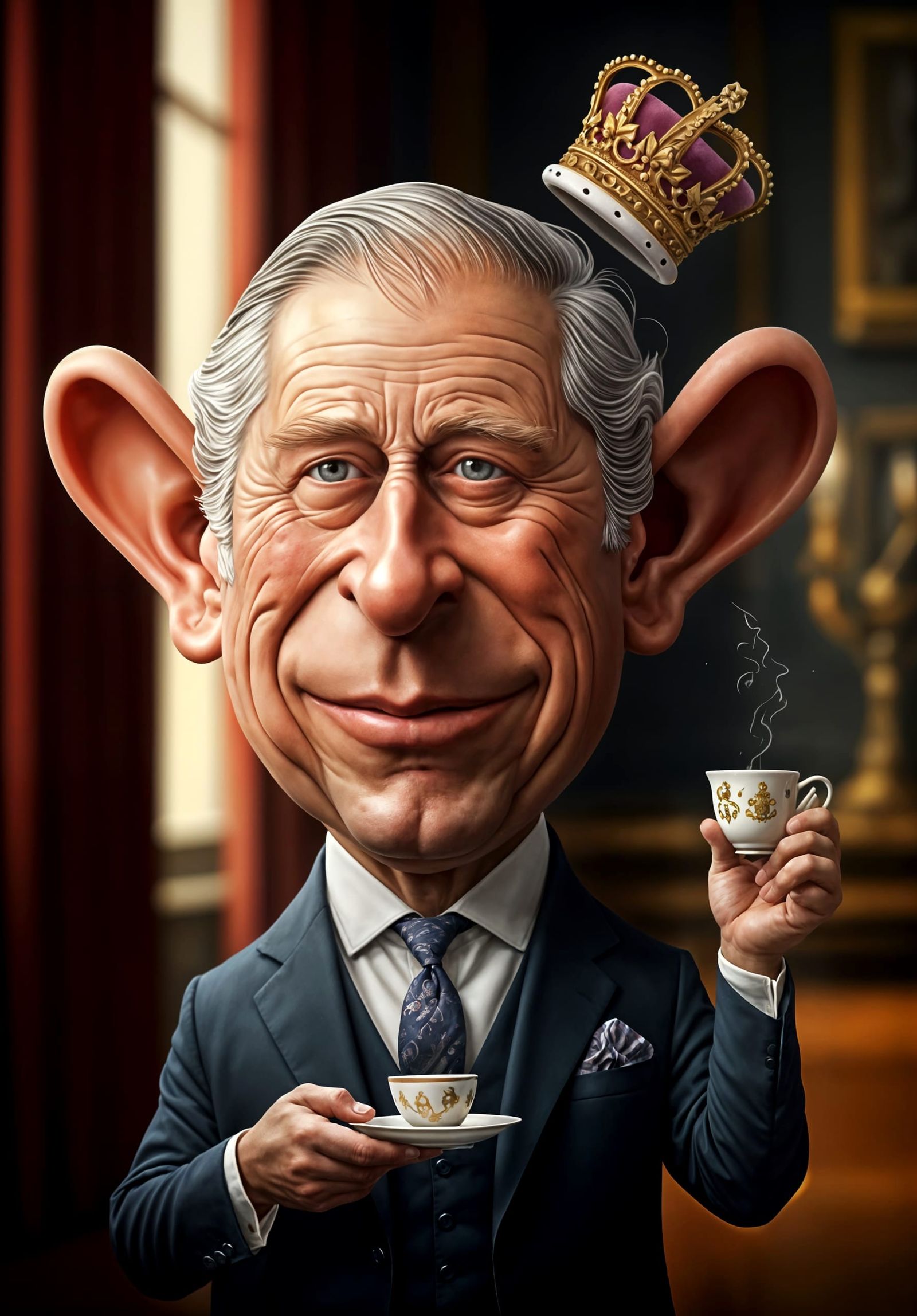 King Charles Caricature With Exaggerated Ears