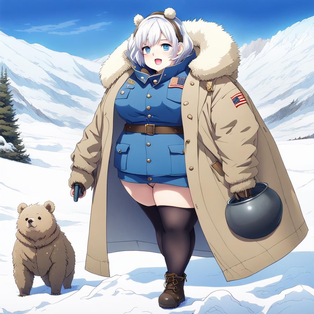 Anime Girl with Bear Ears in Snowy Tundra