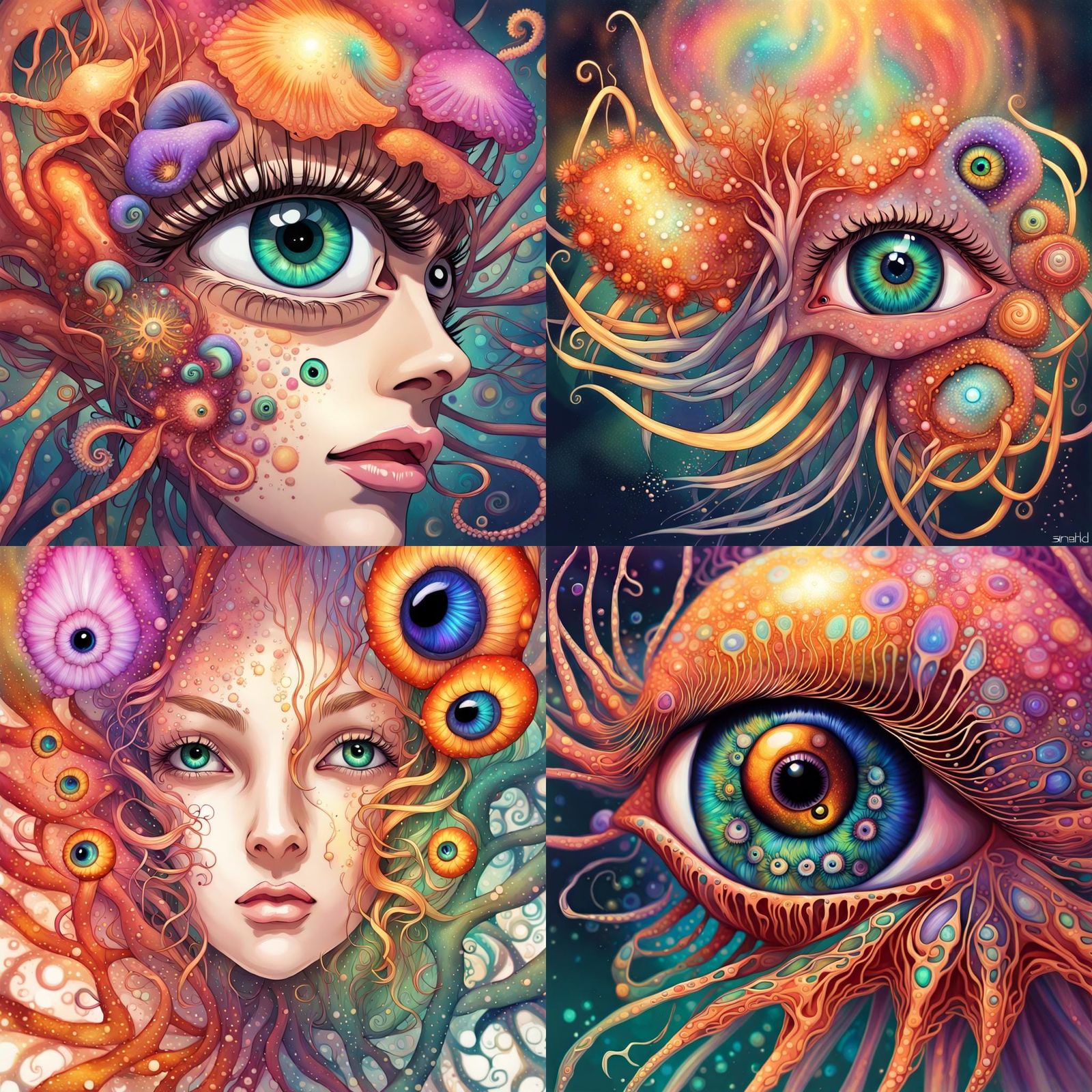 Jellyfish Octopus Snail Hybrid with Fractal Eyes