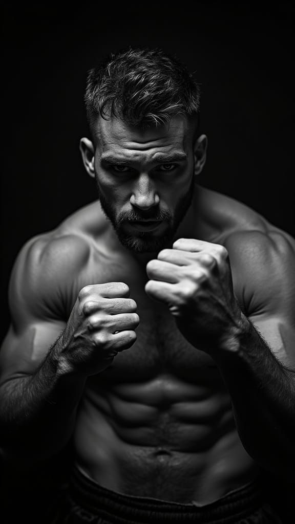 Hyper-Realistic Portrait of a Shirtless Male Boxer