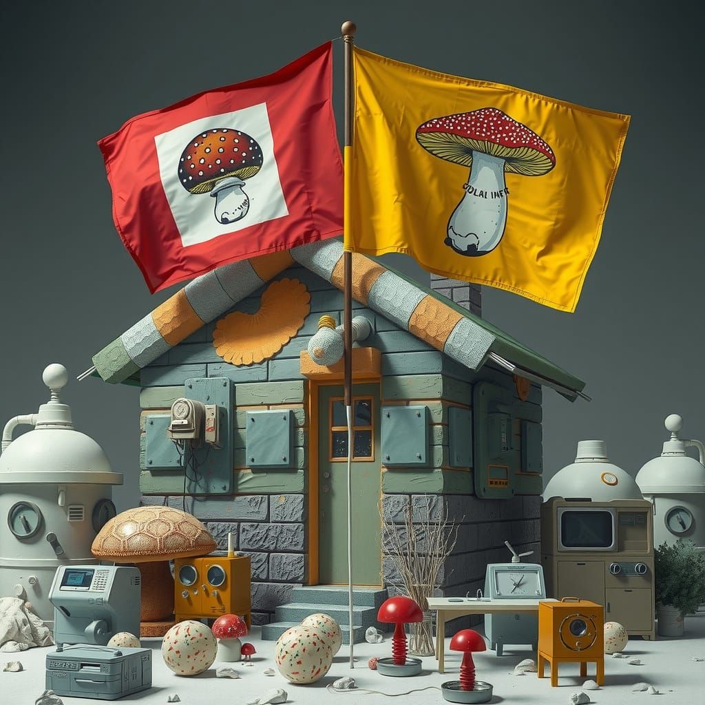 Surrealistic Gum Cityscape in Modernist Brutalist Style