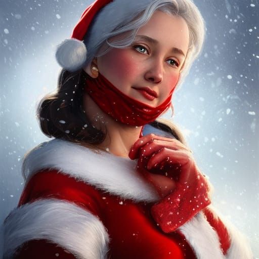 Young Mrs. Claus Portrait in Hyperdetailed Style