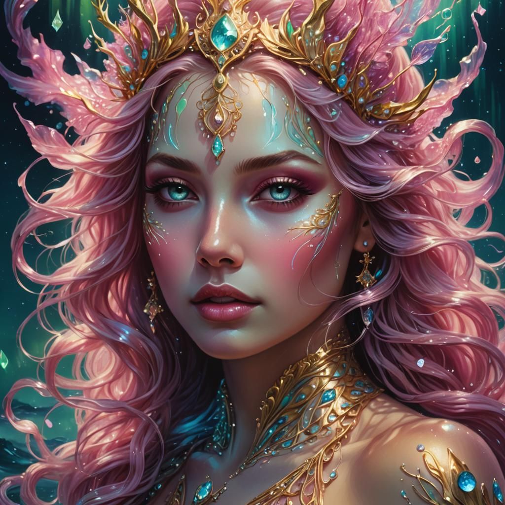 Water Goddess Portrait in Surreal Romantic Style