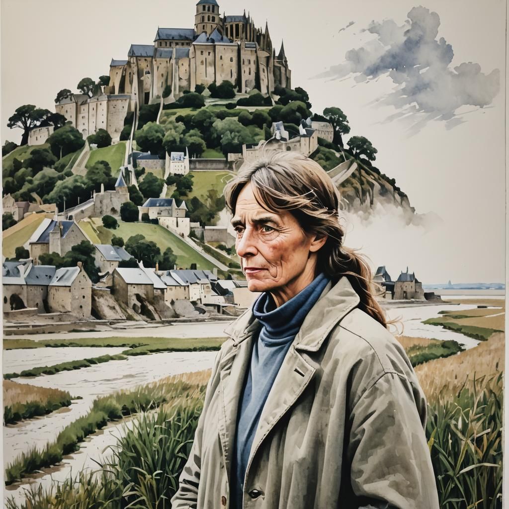 Modern Farmer Double Exposure with Mont Saint Michel