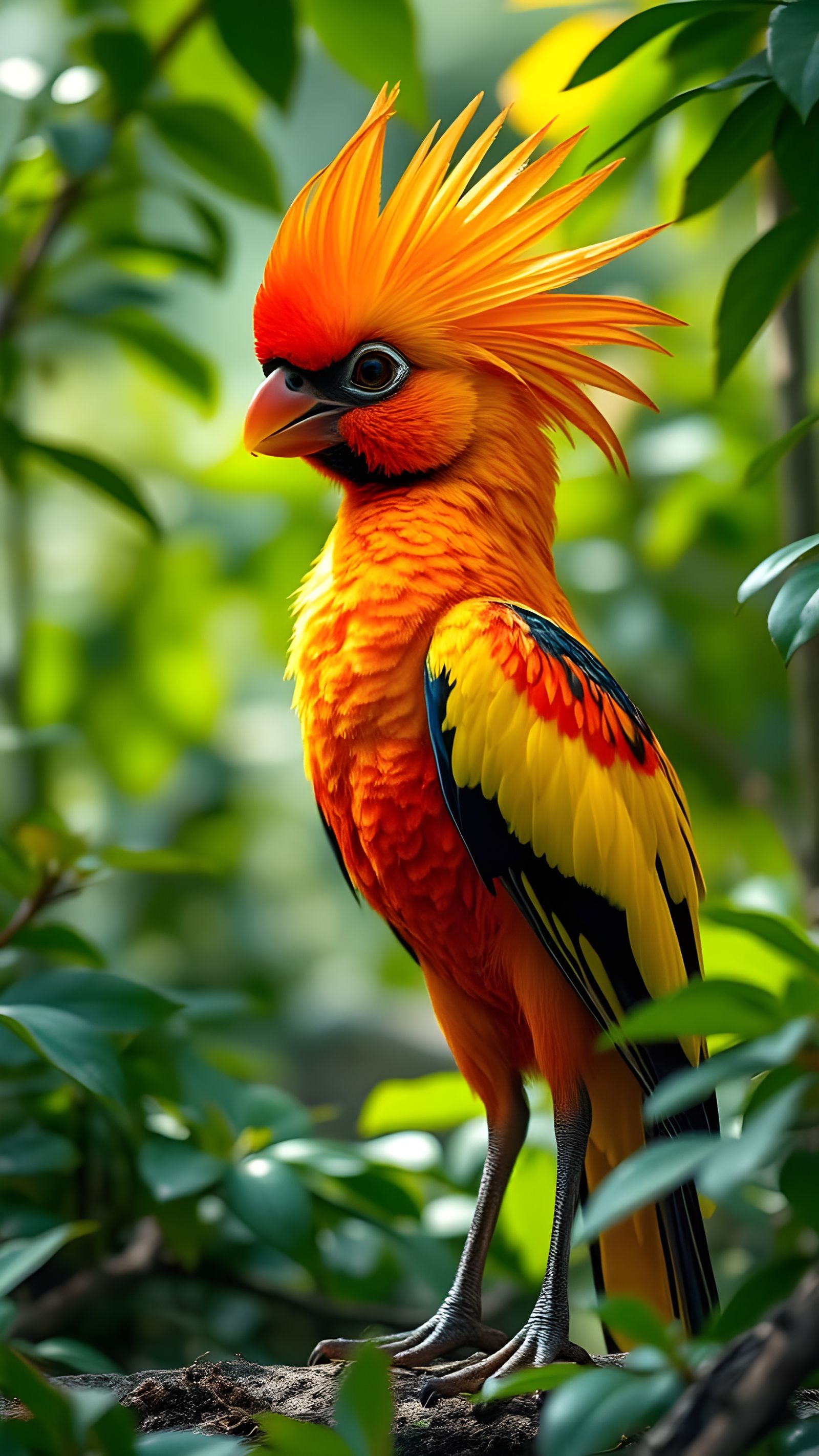 Colorful Bird with Orange and Yellow Feathers
