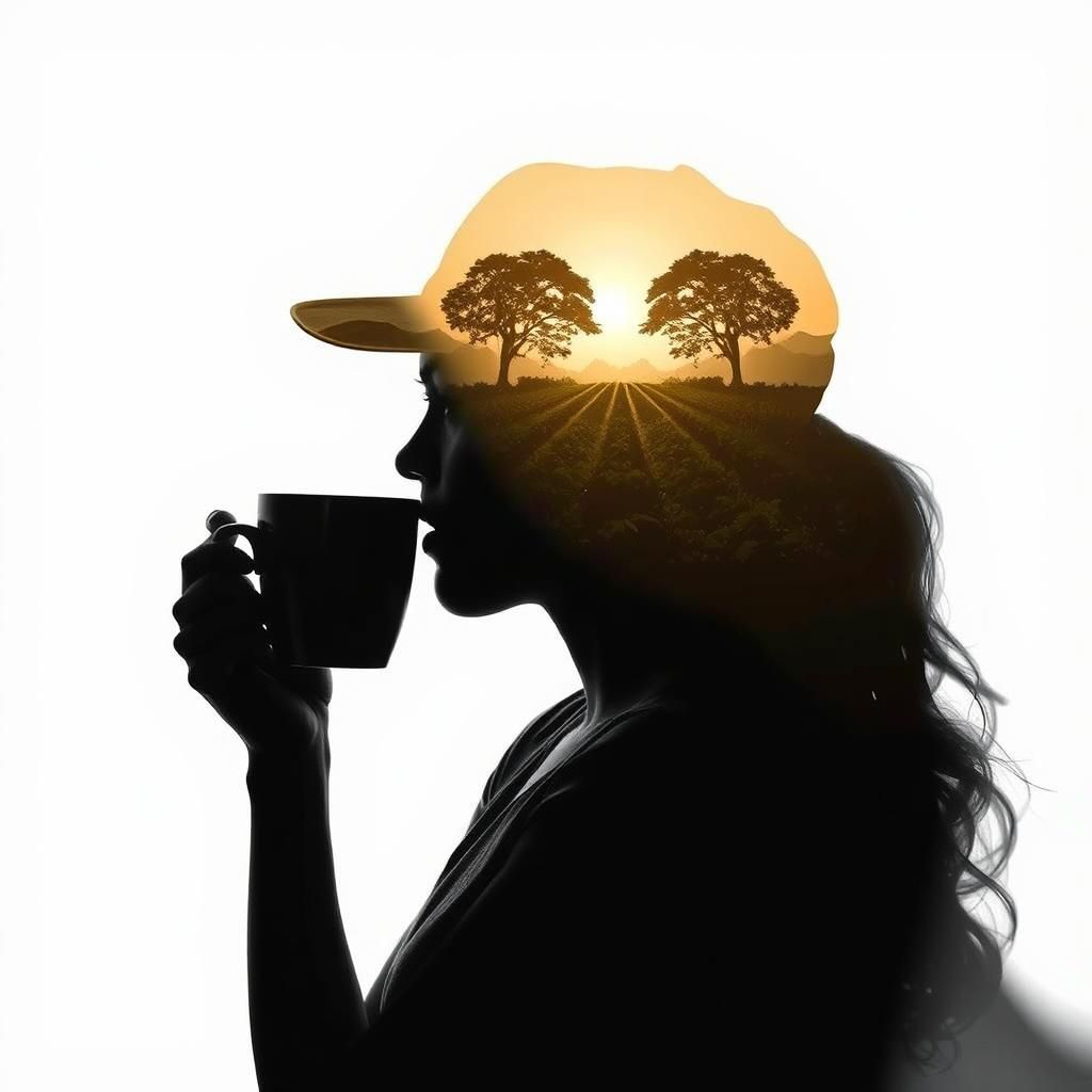 Girl with Coffee: Double Exposure Coffee Plantation