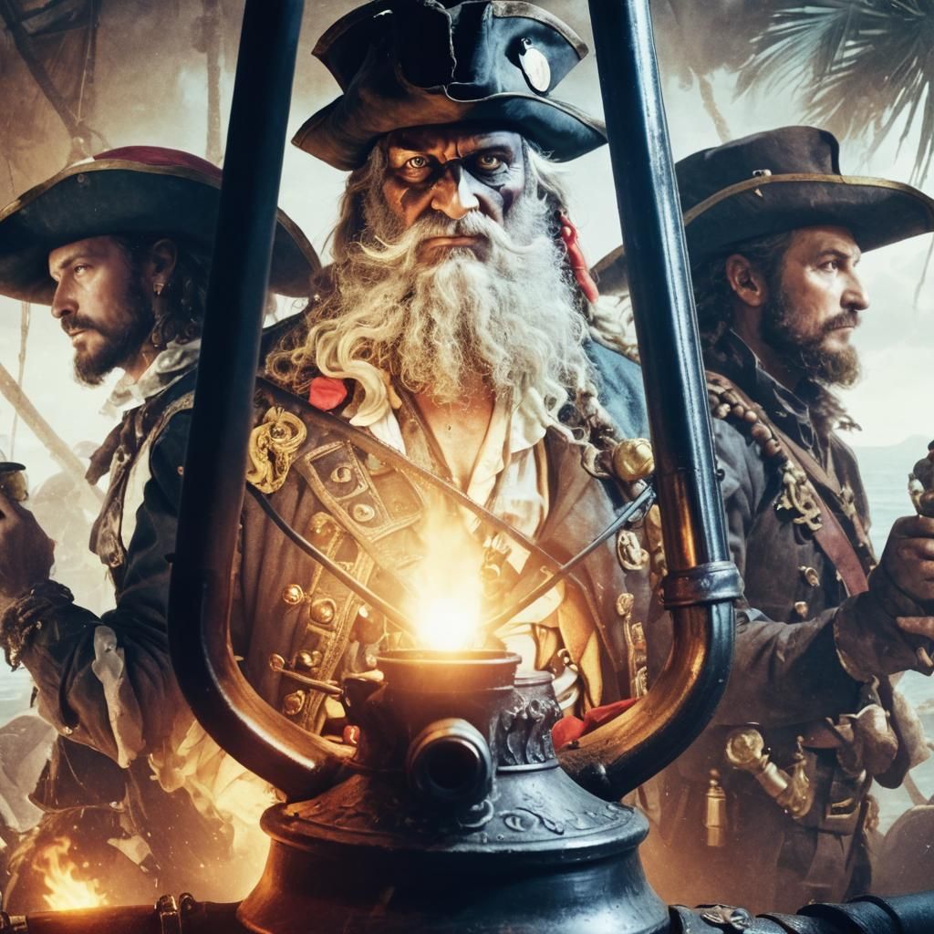 Blackbeard the Pirate with Parrot and Telescope