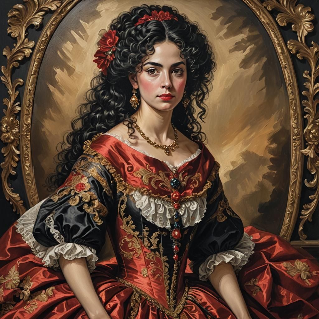 Baroque Countess in Red and Black Dress