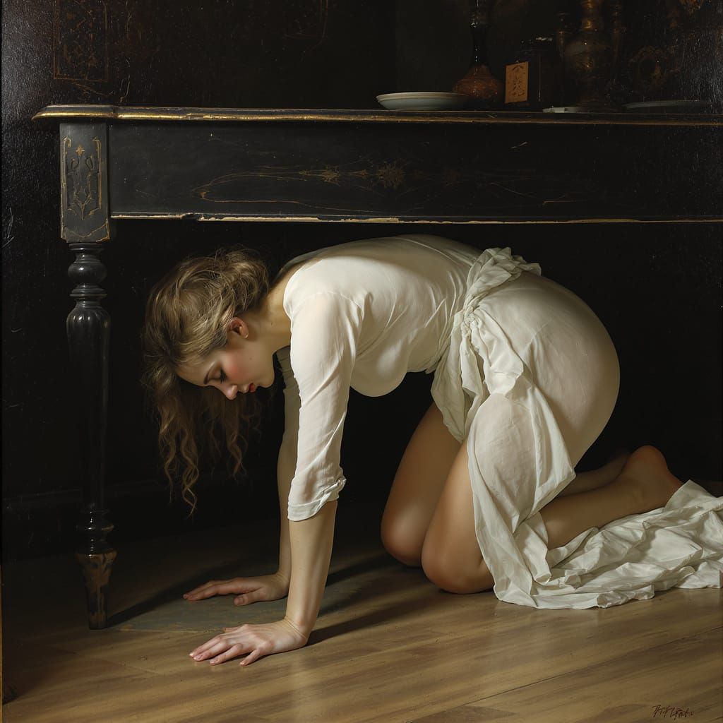 Sensual Woman Crawling: Art Nouveau Style