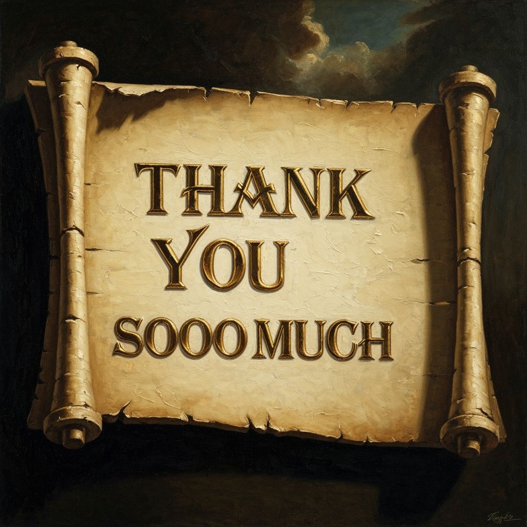 Monumental Scroll Sign: "THANK YOU soooo MUCH" in Baroque Oi...
