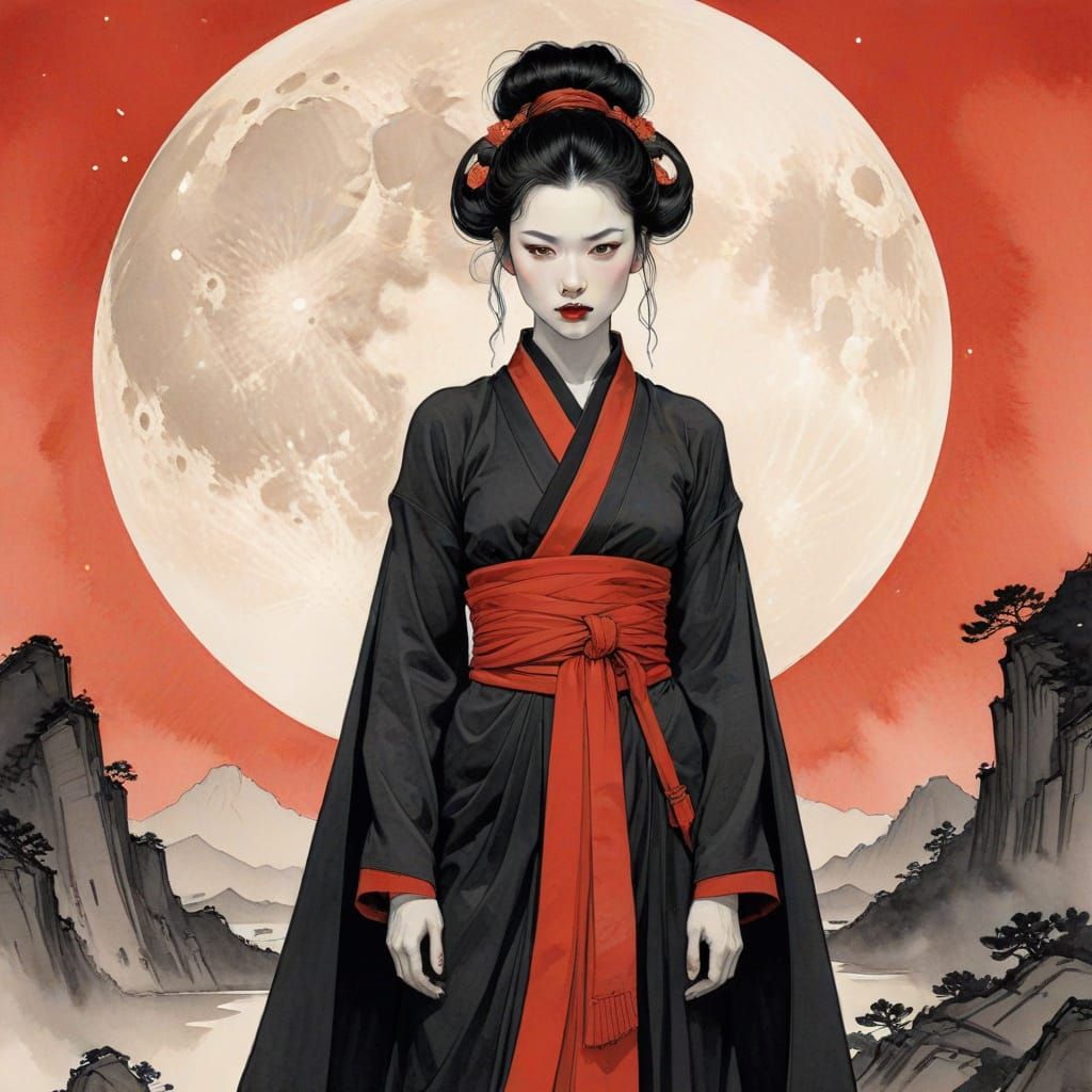 Eastern Mysticism Sith Warrior Under Celestial Twin Moons