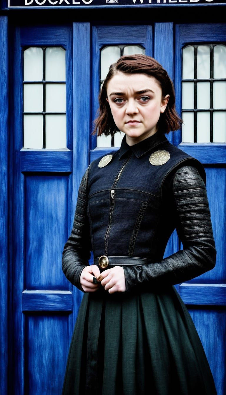 Elegant Ashildr Tarot Card in Front of the TARDIS