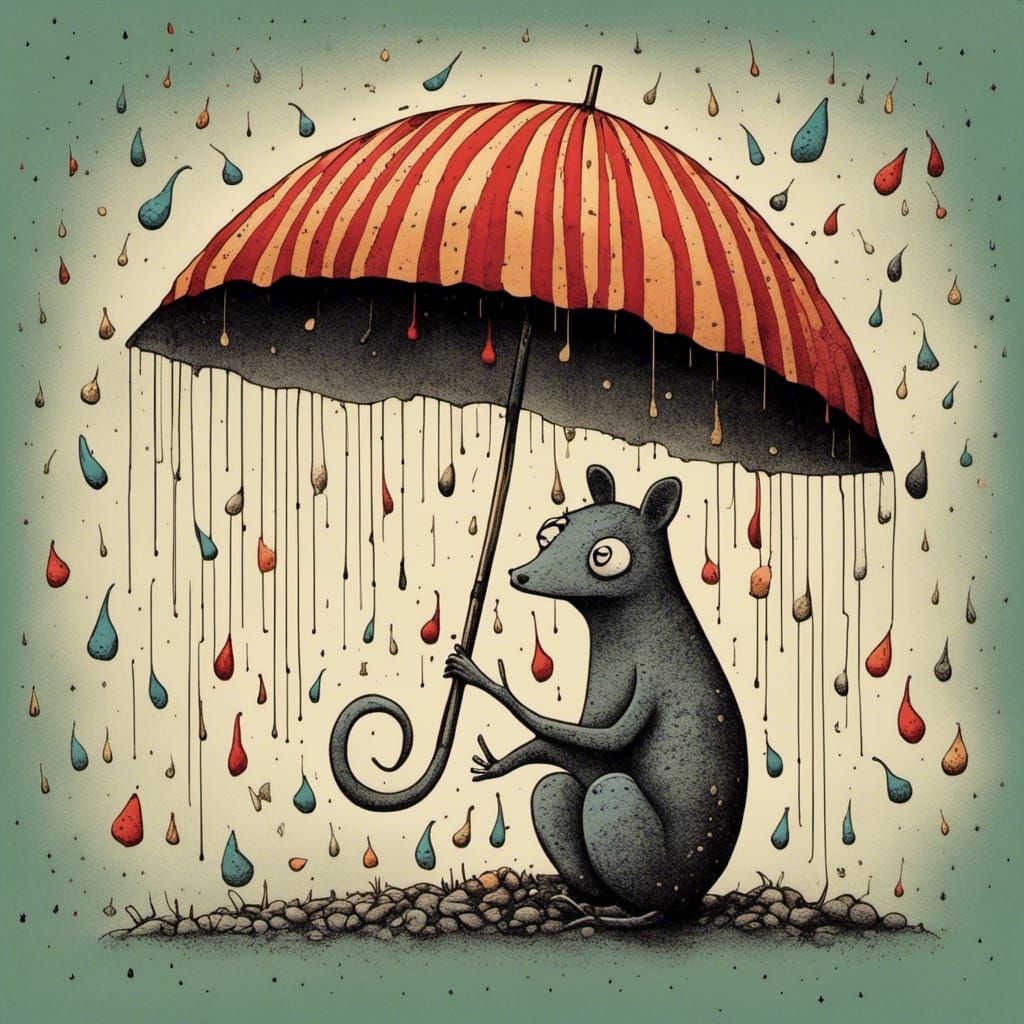 Heartbreaking Creature with Umbrella in Hand-Drawn Style