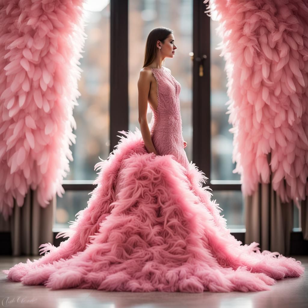 Luxurious Pink Feathered Gown: Professional Photography