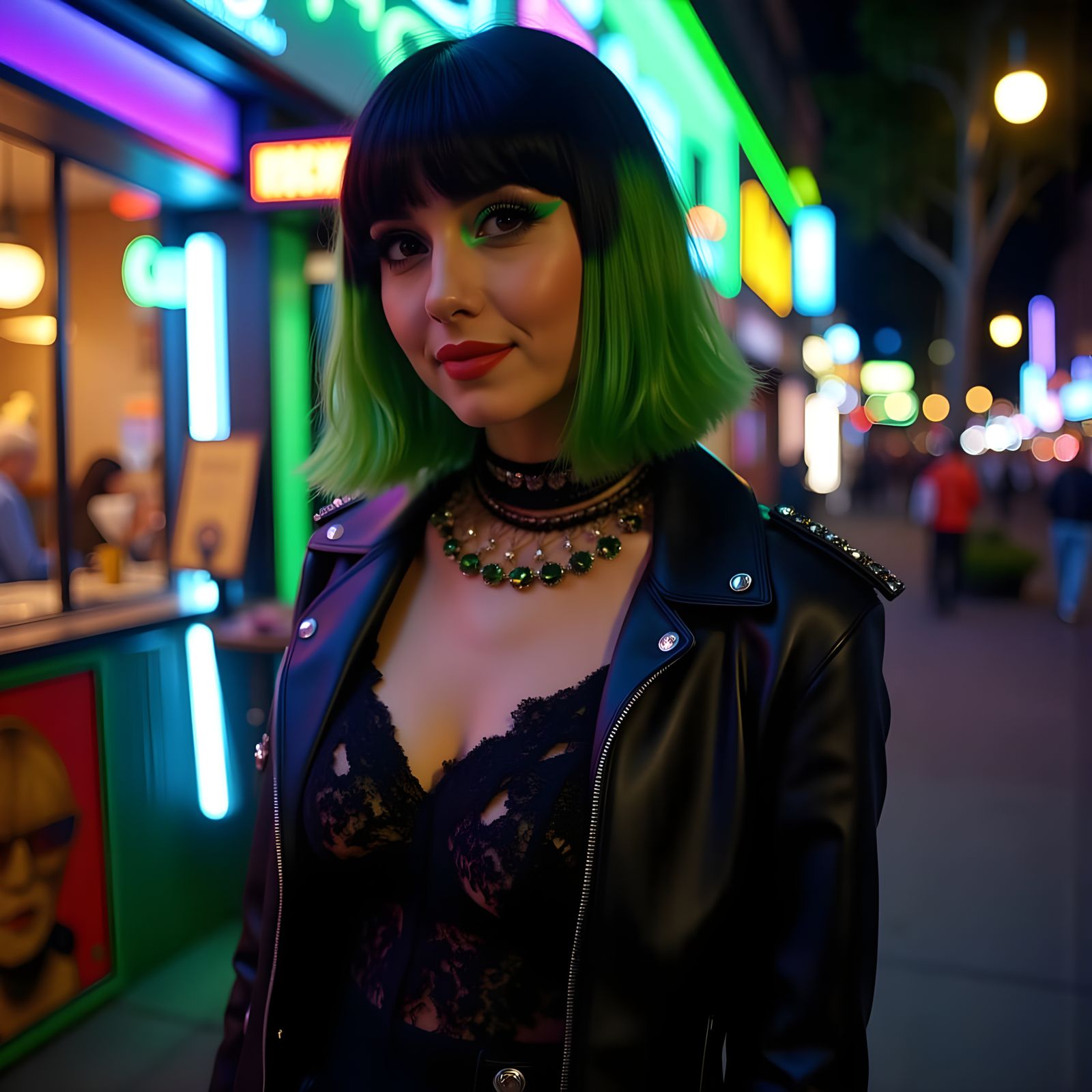 Gothic Woman Stands Outside a Club at Night