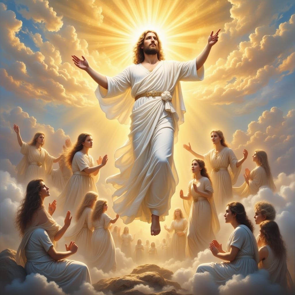 Biblical Ascension in Dreamy Painterly Watercolor Style